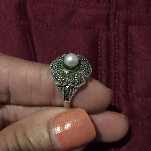 Silver ring  with marcasite settings